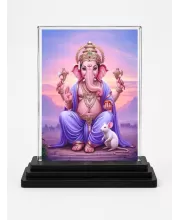 Ganesha Acrylic Car Dashboard Showpiece | Double-Sided Ganesha Photo Stand | 3 X 4 Inch Photo | Transparent Acrylic Frame With Black Base | Car Dashboard, Office & Table Decor (F71950)