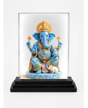 Ganesha Acrylic Car Dashboard Showpiece | Double-Sided Ganesha Photo Stand | 3 X 4 Inch Photo | Transparent Acrylic Frame With Black Base | Car Dashboard, Office & Table Decor (F71952)