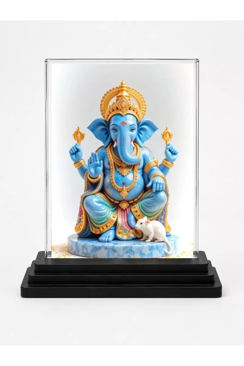 Ganesha Acrylic Car Dashboard Showpiece | Double-Sided Ganesha Photo Stand | 3 X 4 Inch Photo | Transparent Acrylic Frame With Black Base | Car Dashboard, Office & Table Decor (F71952)