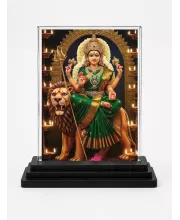 Durga Acrylic Car Dashboard Showpiece | Double-Sided Durga Photo Stand | 3 X 4 Inch Photo | Transparent Acrylic Frame With Black Base | Car Dashboard, Office & Table Decor (F71954)