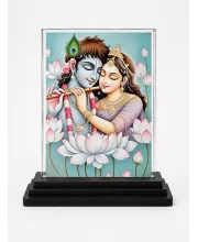 Krishna And Radha Acrylic Car Dashboard Showpiece | Double-Sided Krishna And Radha Photo Stand | 3 X 4 Inch Photo | Transparent Acrylic Frame With Black Base | Car Dashboard, Office & Table Decor (F71958)