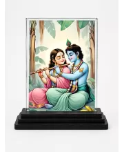 Krishna And Radha Acrylic Car Dashboard Showpiece | Double-Sided Krishna And Radha Photo Stand | 3 X 4 Inch Photo | Transparent Acrylic Frame With Black Base | Car Dashboard, Office & Table Decor (F71959)