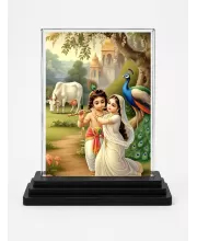 Krishna Acrylic Car Dashboard Showpiece | Double-Sided Krishna Photo Stand | 3 X 4 Inch Photo | Transparent Acrylic Frame With Black Base | Car Dashboard, Office & Table Decor (F71960)