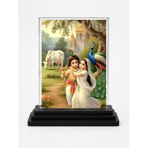 Krishna Acrylic Car Dashboard Showpiece | Double-Sided Krishna Photo Stand | 3 X 4 Inch Photo | Transparent Acrylic Frame With Black Base | Car Dashboard, Office & Table Decor (F71960)
