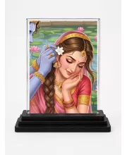 Radha Acrylic Car Dashboard Showpiece | Double-Sided Radha Photo Stand | 3 X 4 Inch Photo | Transparent Acrylic Frame With Black Base | Car Dashboard, Office & Table Decor (F71961)