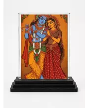 Krishna And Radha Acrylic Car Dashboard Showpiece | Double-Sided Krishna And Radha Photo Stand | 3 X 4 Inch Photo | Transparent Acrylic Frame With Black Base | Car Dashboard, Office & Table Decor (F71962)