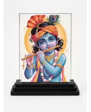 Krishna Acrylic Car Dashboard Showpiece | Double-Sided Krishna Photo Stand | 3 X 4 Inch Photo | Transparent Acrylic Frame With Black Base | Car Dashboard, Office & Table Decor (F71963)