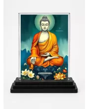 Buddha Acrylic Car Dashboard Showpiece | Double-Sided Buddha Photo Stand | 3 X 4 Inch Photo | Transparent Acrylic Frame With Black Base | Car Dashboard, Office & Table Decor (F71967)