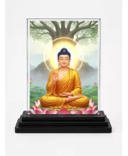Buddha Acrylic Car Dashboard Showpiece | Double-Sided Buddha Photo Stand | 3 X 4 Inch Photo | Transparent Acrylic Frame With Black Base | Car Dashboard, Office & Table Decor (F71968)