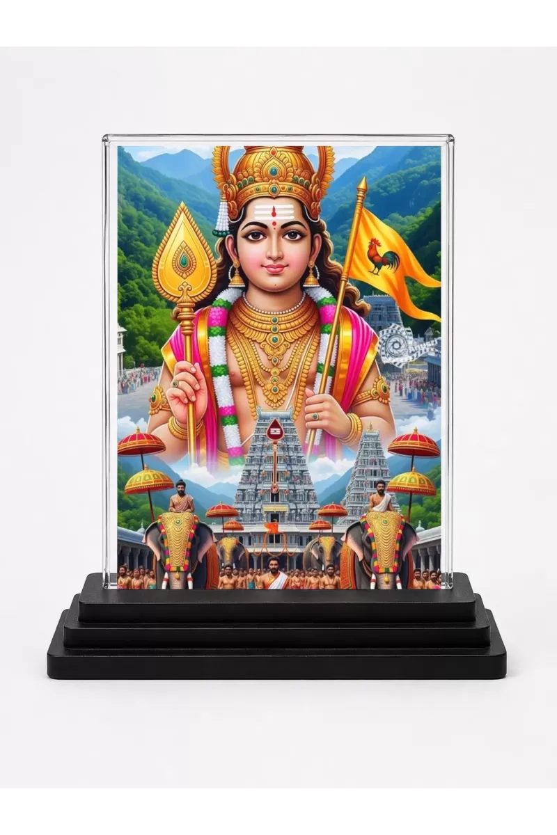 Murugan Acrylic Car Dashboard Showpiece | Double-Sided Murugan Photo Stand | 3 X 4 Inch Photo | Transparent Acrylic Frame With Black Base | Car Dashboard, Office & Table Decor (F71970)