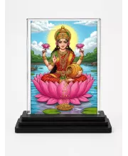 Lakshmi Acrylic Car Dashboard Showpiece | Double-Sided Lakshmi Photo Stand | 3 X 4 Inch Photo | Transparent Acrylic Frame With Black Base | Car Dashboard, Office & Table Decor (F71972)