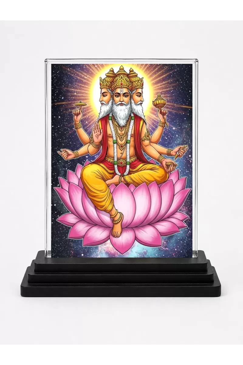 Brahma Acrylic Car Dashboard Showpiece | Double-Sided Brahma Photo Stand | 3 X 4 Inch Photo | Transparent Acrylic Frame With Black Base | Car Dashboard, Office & Table Decor (F71973)