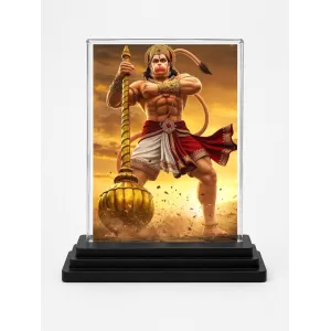 Hanuman Acrylic Car Dashboard Showpiece | Double-Sided Hanuman Photo Stand | 3 X 4 Inch Photo | Transparent Acrylic Frame With Black Base | Car Dashboard, Office & Table Decor (F71975)