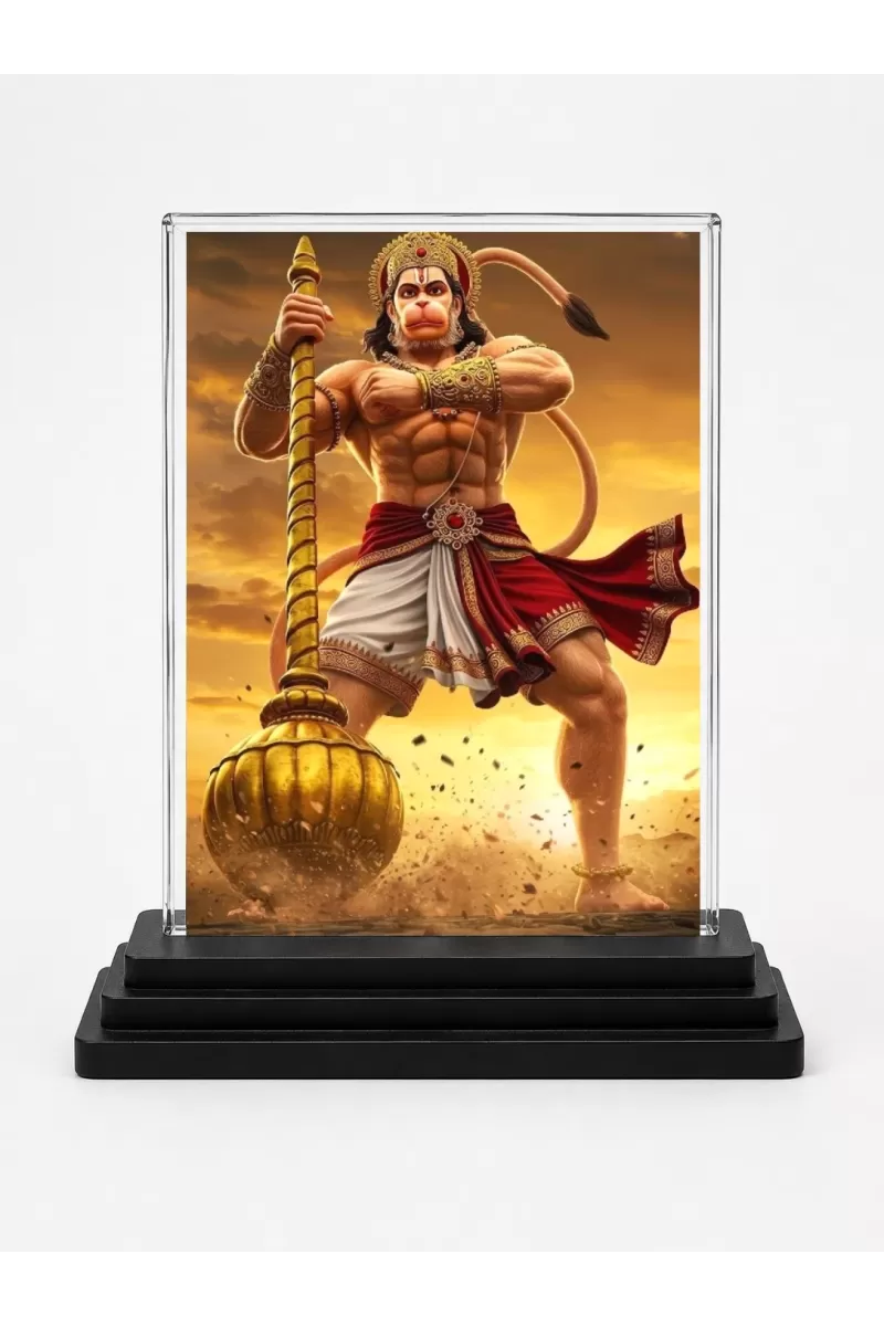 Hanuman Acrylic Car Dashboard Showpiece | Double-Sided Hanuman Photo Stand | 3 X 4 Inch Photo | Transparent Acrylic Frame With Black Base | Car Dashboard, Office & Table Decor (F71975)