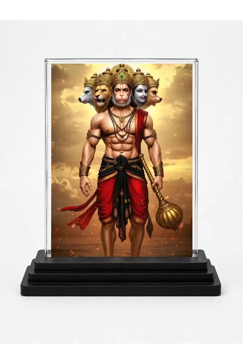 Hanuman Acrylic Car Dashboard Showpiece | Double-Sided Hanuman Photo Stand | 3 X 4 Inch Photo | Transparent Acrylic Frame With Black Base | Car Dashboard, Office & Table Decor (F71976)