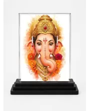 Ganesha Acrylic Car Dashboard Showpiece | Double-Sided Ganesha Photo Stand | 3 X 4 Inch Photo | Transparent Acrylic Frame With Black Base | Car Dashboard, Office & Table Decor (F71983)