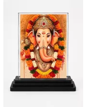 Ganesha Acrylic Car Dashboard Showpiece | Double-Sided Ganesha Photo Stand | 3 X 4 Inch Photo | Transparent Acrylic Frame With Black Base | Car Dashboard, Office & Table Decor (F71984)