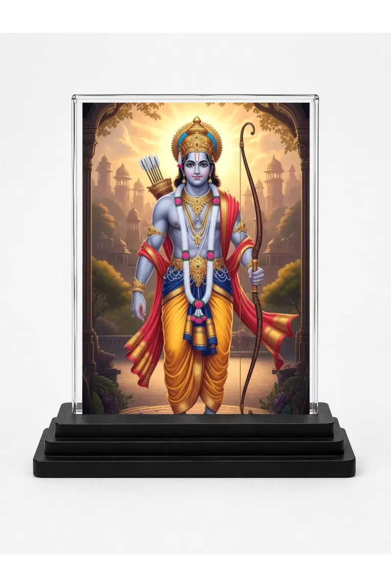 Ram Acrylic Car Dashboard Showpiece | Double-Sided Ram Photo Stand | 3 X 4 Inch Photo | Transparent Acrylic Frame With Black Base | Car Dashboard, Office & Table Decor (F71986)
