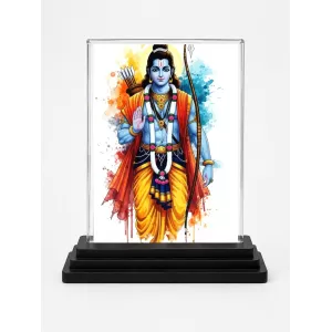 Rama Acrylic Car Dashboard Showpiece | Double-Sided Rama Photo Stand | 3 X 4 Inch Photo | Transparent Acrylic Frame With Black Base | Car Dashboard, Office & Table Decor (F71987)