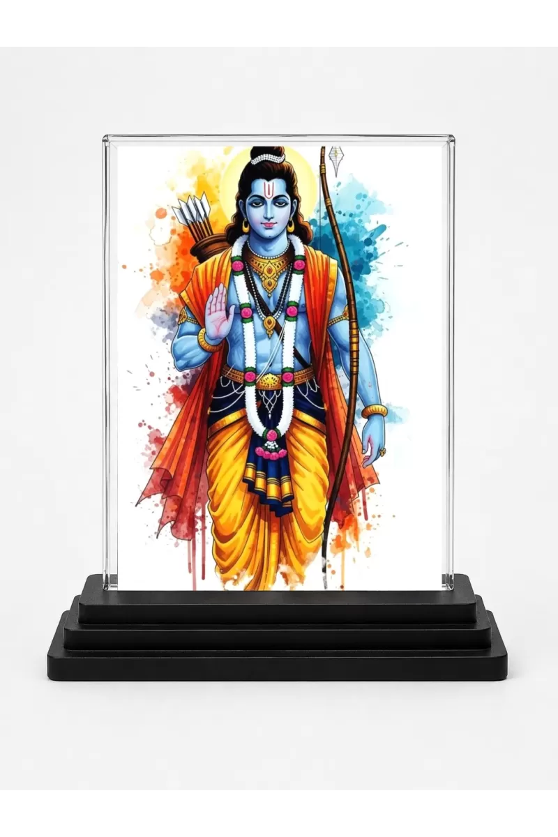 Rama Acrylic Car Dashboard Showpiece | Double-Sided Rama Photo Stand | 3 X 4 Inch Photo | Transparent Acrylic Frame With Black Base | Car Dashboard, Office & Table Decor (F71987)