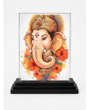 Ganesha Acrylic Car Dashboard Showpiece | Double-Sided Ganesha Photo Stand | 3 X 4 Inch Photo | Transparent Acrylic Frame With Black Base | Car Dashboard, Office & Table Decor (F71989)