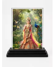 Radha Acrylic Car Dashboard Showpiece | Double-Sided Radha Photo Stand | 3 X 4 Inch Photo | Transparent Acrylic Frame With Black Base | Car Dashboard, Office & Table Decor (F71991)