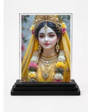 Radha Acrylic Car Dashboard Showpiece | Double-Sided Radha Photo Stand | 3 X 4 Inch Photo | Transparent Acrylic Frame With Black Base | Car Dashboard, Office & Table Decor (F71992)