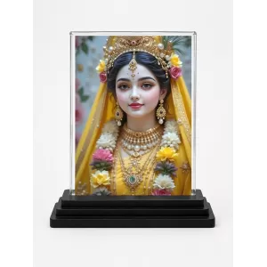 Radha Acrylic Car Dashboard Showpiece | Double-Sided Radha Photo Stand | 3 X 4 Inch Photo | Transparent Acrylic Frame With Black Base | Car Dashboard, Office & Table Decor (F71992)