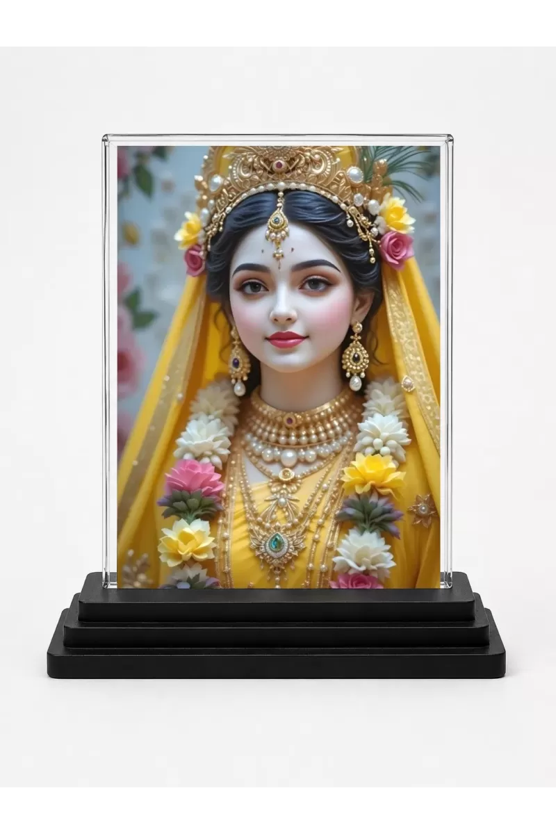 Radha Acrylic Car Dashboard Showpiece | Double-Sided Radha Photo Stand | 3 X 4 Inch Photo | Transparent Acrylic Frame With Black Base | Car Dashboard, Office & Table Decor (F71992)