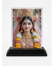 Radha Acrylic Car Dashboard Showpiece | Double-Sided Radha Photo Stand | 3 X 4 Inch Photo | Transparent Acrylic Frame With Black Base | Car Dashboard, Office & Table Decor (F71993)