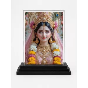 Radha Acrylic Car Dashboard Showpiece | Double-Sided Radha Photo Stand | 3 X 4 Inch Photo | Transparent Acrylic Frame With Black Base | Car Dashboard, Office & Table Decor (F71993)