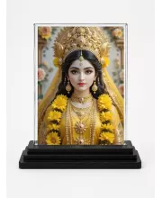 Goddess Lakshmi Acrylic Car Dashboard Showpiece | Double-Sided Goddess Lakshmi Photo Stand | 3 X 4 Inch Photo | Transparent Acrylic Frame With Black Base | Car Dashboard, Office & Table Decor (F71994)