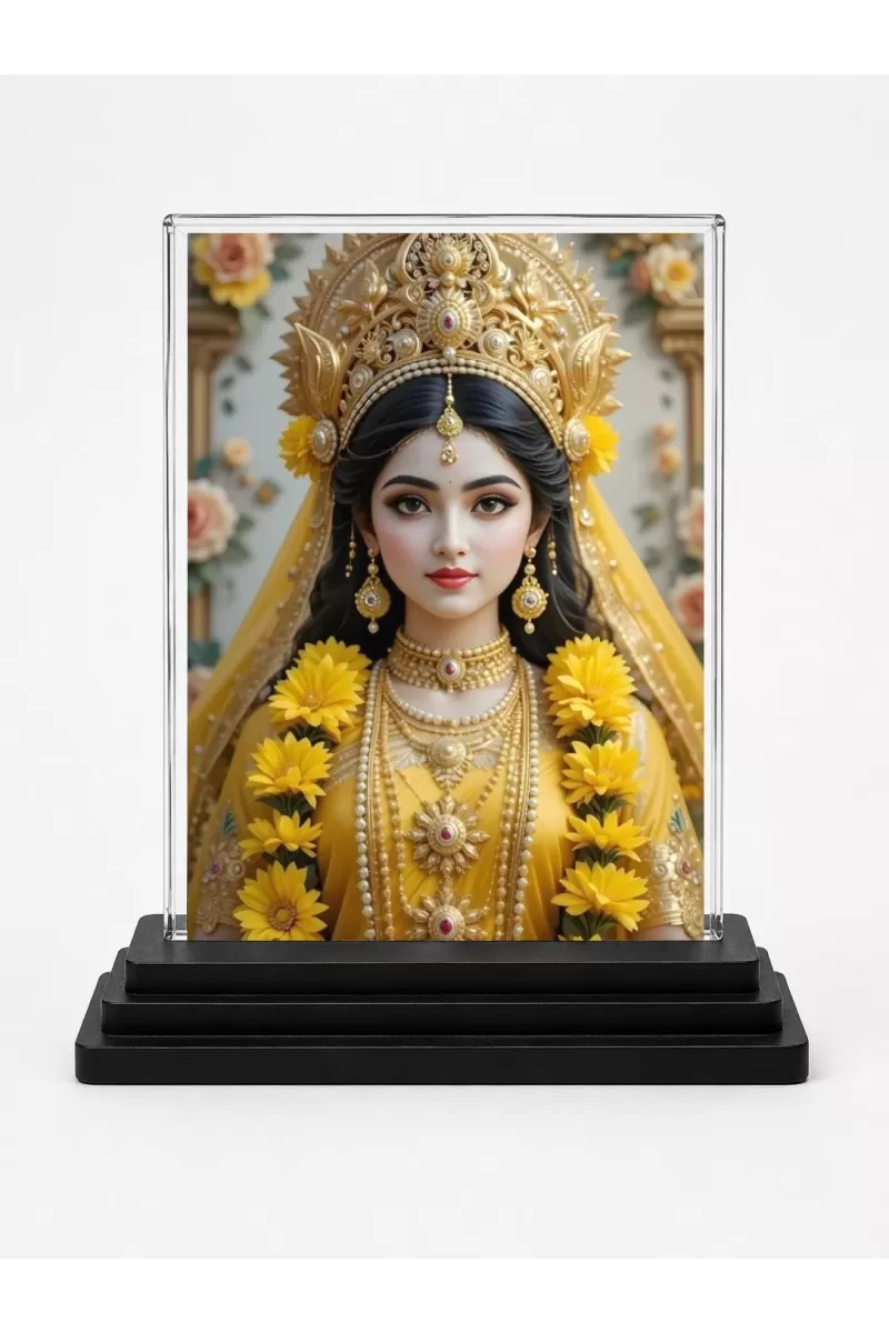 Goddess Lakshmi Acrylic Car Dashboard Showpiece | Double-Sided Goddess Lakshmi Photo Stand | 3 X 4 Inch Photo | Transparent Acrylic Frame With Black Base | Car Dashboard, Office & Table Decor (F71994)