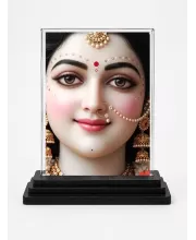Goddess Lakshmi Acrylic Car Dashboard Showpiece | Double-Sided Goddess Lakshmi Photo Stand | 3 X 4 Inch Photo | Transparent Acrylic Frame With Black Base | Car Dashboard, Office & Table Decor (F71995)