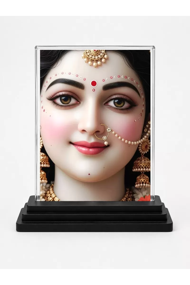 Goddess Lakshmi Acrylic Car Dashboard Showpiece | Double-Sided Goddess Lakshmi Photo Stand | 3 X 4 Inch Photo | Transparent Acrylic Frame With Black Base | Car Dashboard, Office & Table Decor (F71995)