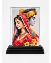 Radha Krishna Acrylic Car Dashboard Showpiece | Double-Sided Radha Krishna Photo Stand | 3 X 4 Inch Photo | Transparent Acrylic Frame With Black Base | Car Dashboard, Office & Table Decor (F71996)