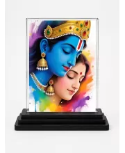 Krishna Acrylic Car Dashboard Showpiece | Double-Sided Krishna Photo Stand | 3 X 4 Inch Photo | Transparent Acrylic Frame With Black Base | Car Dashboard, Office & Table Decor (F71997)