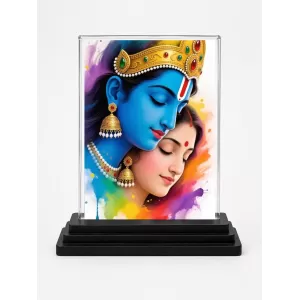 Krishna Acrylic Car Dashboard Showpiece | Double-Sided Krishna Photo Stand | 3 X 4 Inch Photo | Transparent Acrylic Frame With Black Base | Car Dashboard, Office & Table Decor (F71997)