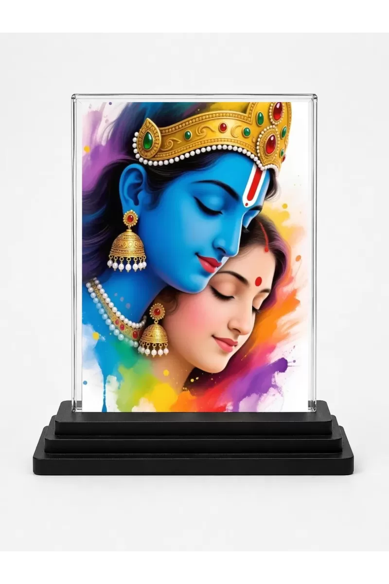 Krishna Acrylic Car Dashboard Showpiece | Double-Sided Krishna Photo Stand | 3 X 4 Inch Photo | Transparent Acrylic Frame With Black Base | Car Dashboard, Office & Table Decor (F71997)