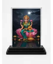 Lakshmi Acrylic Car Dashboard Showpiece | Double-Sided Lakshmi Photo Stand | 3 X 4 Inch Photo | Transparent Acrylic Frame With Black Base | Car Dashboard, Office & Table Decor (F71998)