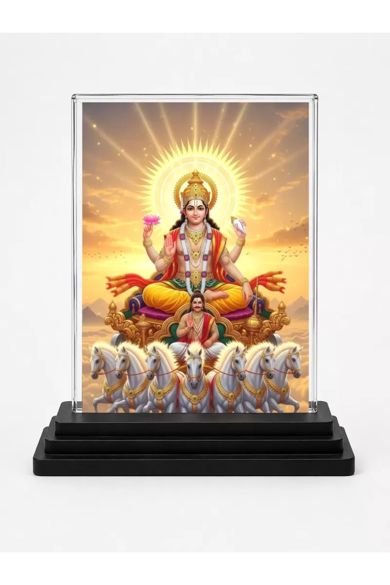 Surya Acrylic Car Dashboard Showpiece | Double-Sided Surya Photo Stand | 3 X 4 Inch Photo | Transparent Acrylic Frame With Black Base | Car Dashboard, Office & Table Decor (F71999)