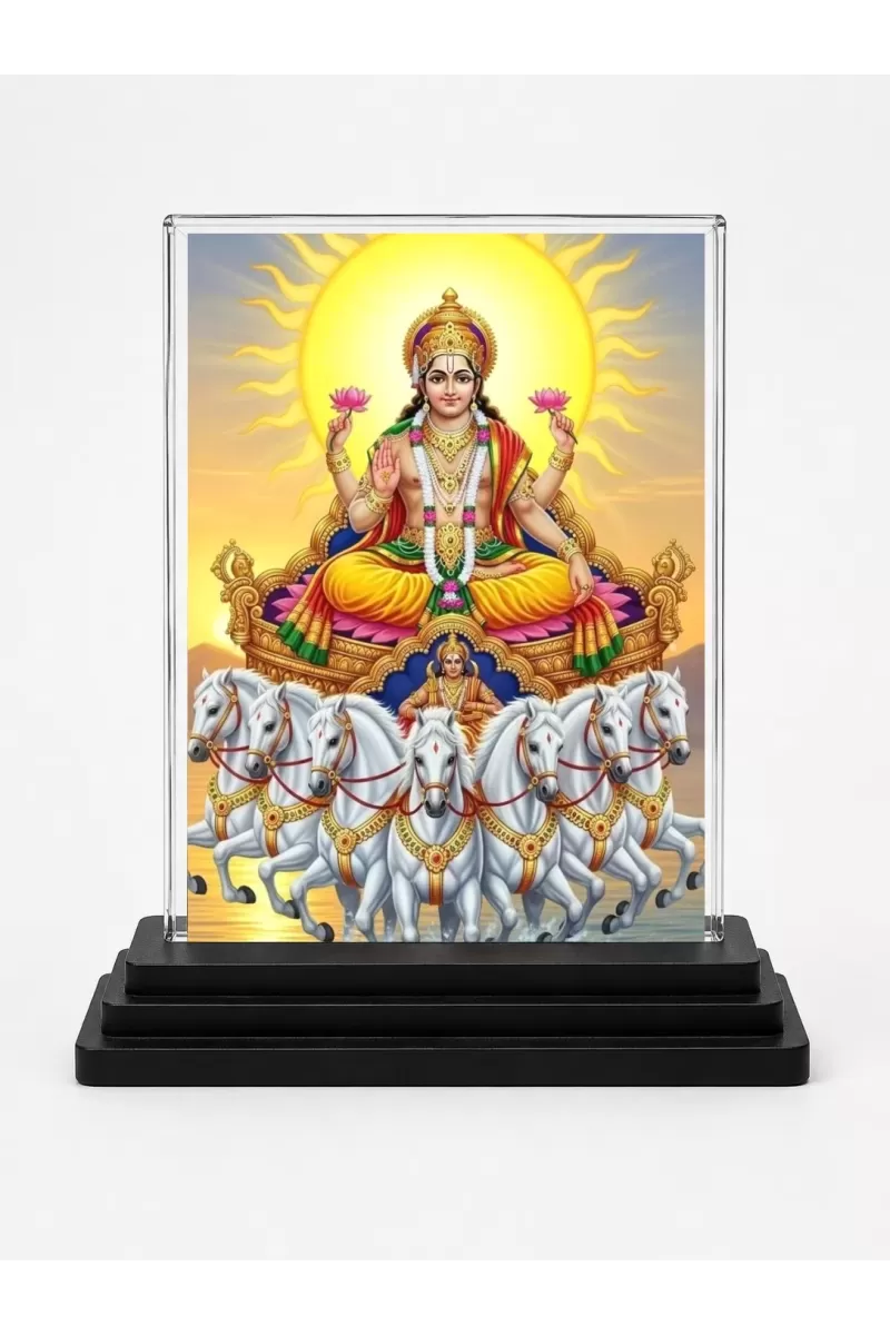 Surya Acrylic Car Dashboard Showpiece | Double-Sided Surya Photo Stand | 3 X 4 Inch Photo | Transparent Acrylic Frame With Black Base | Car Dashboard, Office & Table Decor (F72000)