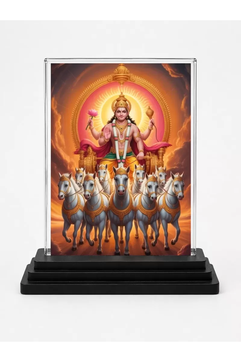 Surya Acrylic Car Dashboard Showpiece | Double-Sided Surya Photo Stand | 3 X 4 Inch Photo | Transparent Acrylic Frame With Black Base | Car Dashboard, Office & Table Decor (F72001)