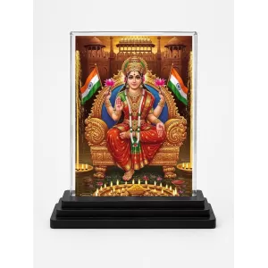 Lakshmi Acrylic Car Dashboard Showpiece | Double-Sided Lakshmi Photo Stand | 3 X 4 Inch Photo | Transparent Acrylic Frame With Black Base | Car Dashboard, Office & Table Decor (F72003)