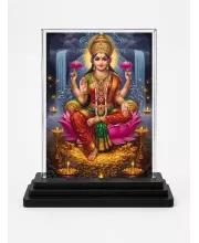 Lakshmi Acrylic Car Dashboard Showpiece | Double-Sided Lakshmi Photo Stand | 3 X 4 Inch Photo | Transparent Acrylic Frame With Black Base | Car Dashboard, Office & Table Decor (F72004)