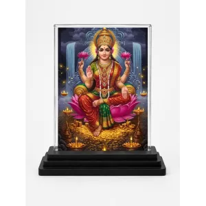 Lakshmi Acrylic Car Dashboard Showpiece | Double-Sided Lakshmi Photo Stand | 3 X 4 Inch Photo | Transparent Acrylic Frame With Black Base | Car Dashboard, Office & Table Decor (F72004)