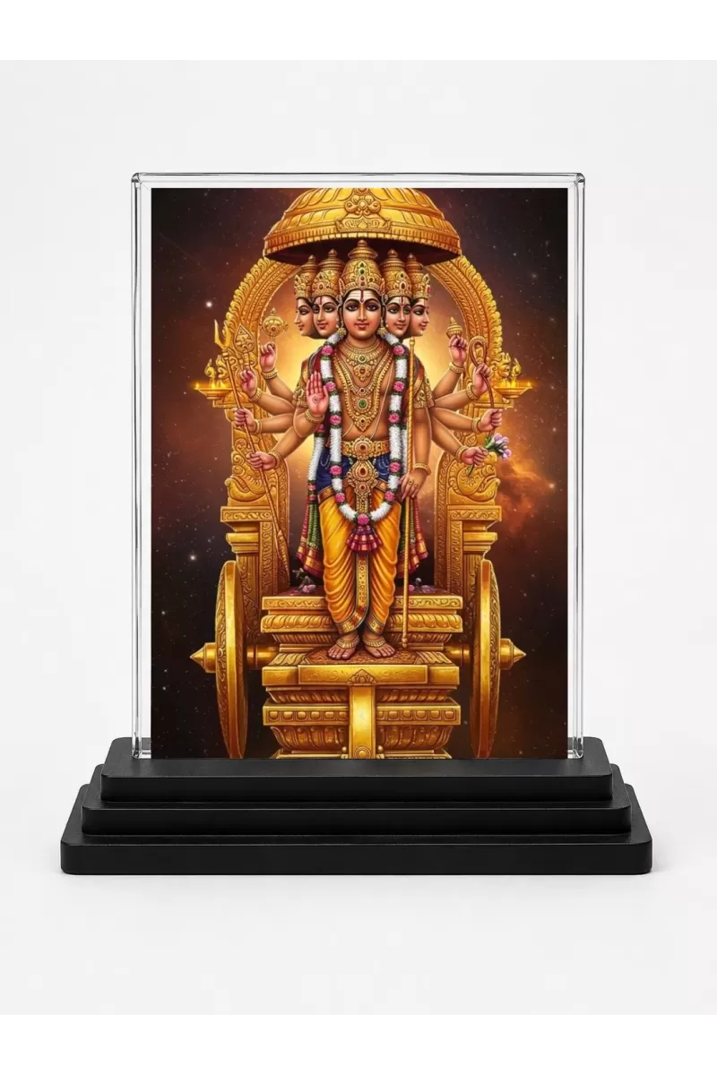 Brahma Acrylic Car Dashboard Showpiece | Double-Sided Brahma Photo Stand | 3 X 4 Inch Photo | Transparent Acrylic Frame With Black Base | Car Dashboard, Office & Table Decor (F72005)