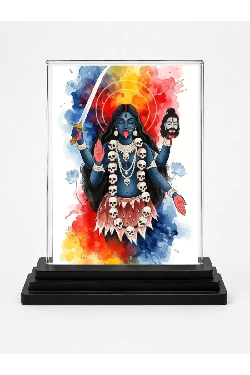 Kali Acrylic Car Dashboard Showpiece | Double-Sided Kali Photo Stand | 3 X 4 Inch Photo | Transparent Acrylic Frame With Black Base | Car Dashboard, Office & Table Decor (F72009)