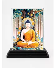 Buddha Acrylic Car Dashboard Showpiece | Double-Sided Buddha Photo Stand | 3 X 4 Inch Photo | Transparent Acrylic Frame With Black Base | Car Dashboard, Office & Table Decor (F72010)