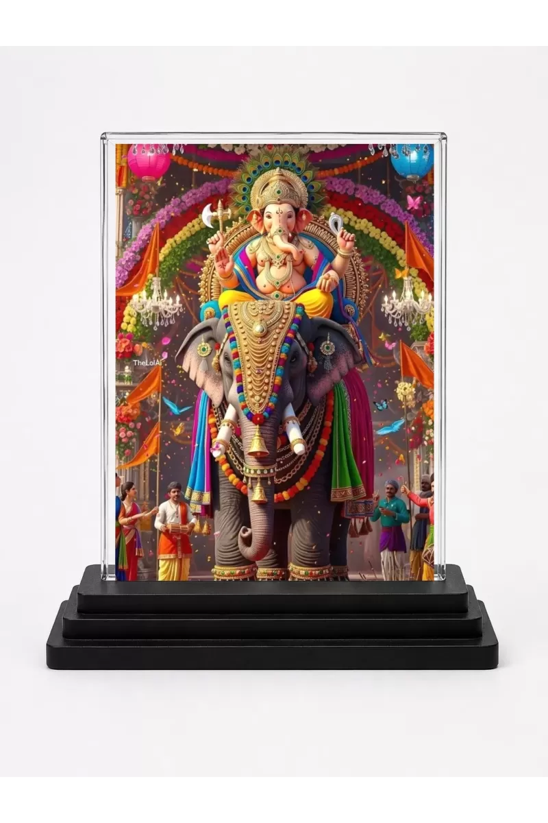Ganesha Acrylic Car Dashboard Showpiece | Double-Sided Ganesha Photo Stand | 3 X 4 Inch Photo | Transparent Acrylic Frame With Black Base | Car Dashboard, Office & Table Decor (F72014)